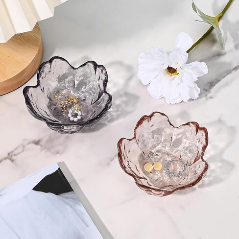 Koythin 2-Piece Glass Jewelry Tray, Mini Ring Dish for Necklace Earring Bracelet, Cute Trinket Tray for Engagement Vanity Bathroom, Crystal Floral Aesthetic Room Decor for Women Girl Mom (Light Pink) in Saudi Arabia