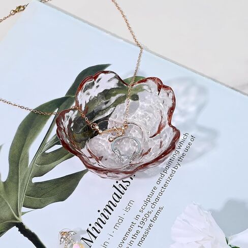 Koythin 2-Piece Glass Jewelry Tray, Mini Ring Dish for Necklace Earring Bracelet, Cute Trinket Tray for Engagement Vanity Bathroom, Crystal Floral Aesthetic Room Decor for Women Girl Mom (Light Pink) in Saudi Arabia