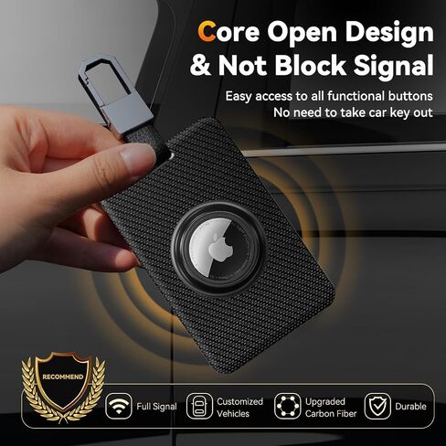 حامل بطاقة المفاتيح لـ Tesla مع فتحة Airtag Slot TNSNK Carbon Carbon Case Case مع سلسلة مفاتيح لمفتاح Tesla 3 Y S X (أسود) in Kuwait