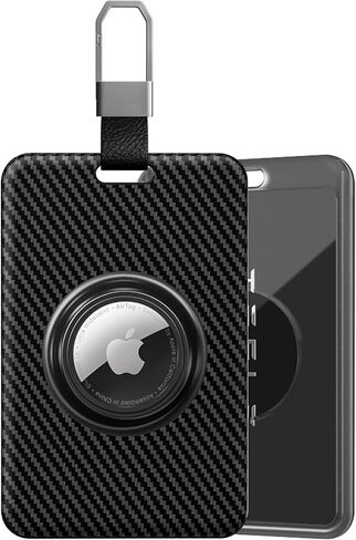 حامل بطاقة المفاتيح لـ Tesla مع فتحة Airtag Slot TNSNK Carbon Carbon Case Case مع سلسلة مفاتيح لمفتاح Tesla 3 Y S X (أسود) in Kuwait