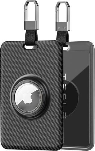 حامل بطاقة المفاتيح لـ Tesla مع فتحة Airtag Slot TNSNK Carbon Carbon Case Case مع سلسلة مفاتيح لمفتاح Tesla 3 Y S X (أسود) in Kuwait