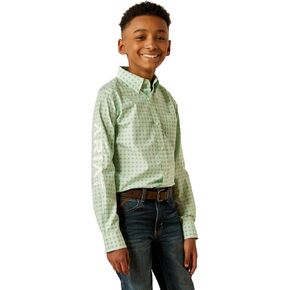 ARIAT Boys Team Pierson Green/White Button Up Long Sleeve Shirt