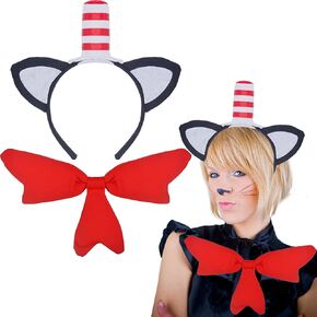 Cat Ears with Hat Headband and Bow Tie Set-Cat Costume Set in The Hat with Bow Tie for Halloween Accessories Cosplay Parties