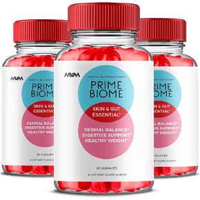 (3 Pack) Prime Biome Gummies PrimeBiome Skin & Gut Support Gummy Formula, PrimeBiome Overall Health & Wellness Vitamin B12 B6 Folic Acid Support Supplement, Prime Biome Advanced Formula (180 Gummies)