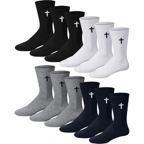 Shihanee 12 Pairs Cross Socks for Men Religious Christian Pastor Elastic Crew Socks Christian Gifts for Men