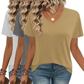 Womens Summer Tops Short Sleeve T Shirts V Neck Women Tops Loose Casual Tee Trendy Clothes in Kuwait