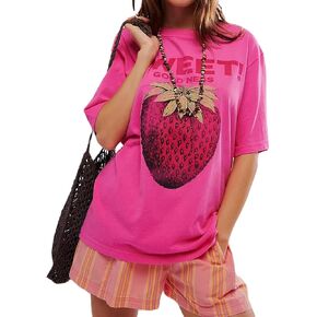 Women Oversized Strawberry Short Sleeve Tee Shirt