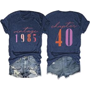 40th Birthday Gift for Women Vintage 1985 Shirt Letter Print Retro Party Tops Casual Short Sleeve Tee