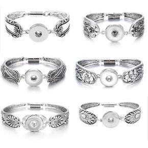 Flowers Carved Vintage Snap Bracelet Bangle for 18mm Snap Button Jewelry