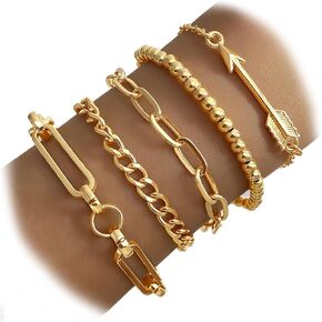 Gold Bangle Bracelets for Women, 14k Gold Plated Multi Layer Cuff Bangles Set, Stackable Boho Non Tarnish Elegance Smooth Bangle Jewelry Gifts for Her
