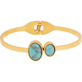MINACHI Bohemian Retro Stainless Steel Created Turquoise Inlaid Round Plate Design Bangle Bracelet For Women