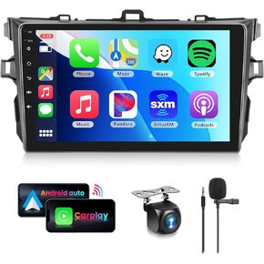 لسيارة Toyota Corolla 2009-2013 Android Car Stereo مع Carplay Wireless Android Auto، شاشة لمس 9 بوصة بلوتوث راديو السيارة يدعم نظام تحديد المواقع والملاحة WiFi HiFi Audio FM SWC USB + كاميرا احتياطية عالية الدقة