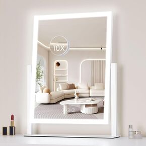 Lighted Makeup Mirror, Hollywood Vanity Mirror with Lights, Three Color Lighting Modes, and 5X Magnification Mirror, Smart Touch Control, 360°Rotation