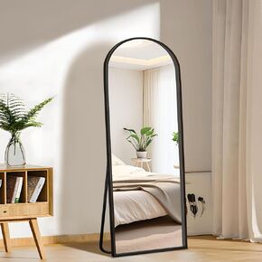 Arched Full Length Mirror with Stand, 56"x18" Full Body Mirror Standing Hanging or Leaning Wall, Arch Wall Mirror with Aluminum Alloy Thin Frame for Bedroom Living Room Black