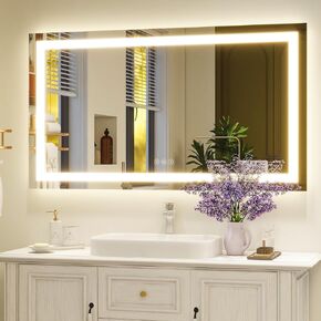 32x48 Inch LED Bathroom Mirror Wall-Mounted with Backlit & Front Lighting, 3 Color Modes, Anti-Fog, Dimmable Brightness, Memory Function, Tempered Glass (Modern Vanity Mirror for Bathroom)