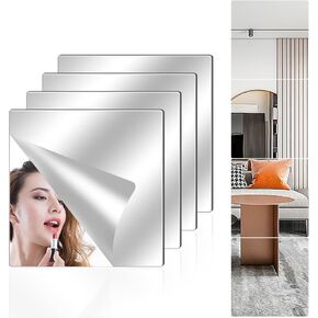4 حزمة البلاط المرآة الاكريليك ، 8 "x8" مرآة الجدار غير القابلة للكسر الطول الكامل ، عصا على المرايا الصغيرة لديكور الجدار ، مرايا الصالة الرياضية المنزلية مرآة البلاستيك لغرفة النوم (4 ، 8 "× 8")