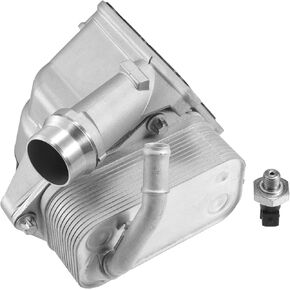 Engine Oil Cooler Oil Filter Housing Adapter Assembly Oil Cooler with Oil Cooler Sensors No.11428642289 for BMW 128i 135i 135is Upgraded Aluminum Alloy Silver Tone, 1 Set