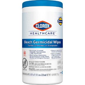 Clorox Healthcare Bleach Germicidal Wipes, 6.75" x 9", 70 Count Canister (Package May Vary)