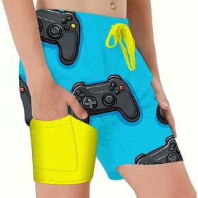 Boys Swim Trunks with Compression Liner Beach Shorts Quick Dry Board Bathing Suit Travel Essential