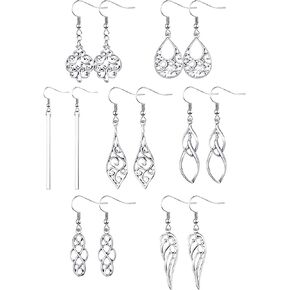 7 Pairs Celtic Knot Dangle Earrings Knot Silver Teardrop Hoop Earrings