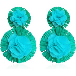 Colorful Rattan Earrings for Women Statement Boho Raffia Straw Wrapped Flower Drop Dangle Earrings Summer Tropical Beach Jewelry