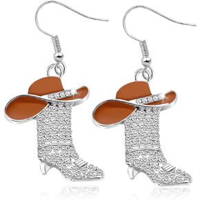 Rhinestone Cowgirl Boot Earrings for Women - Western Boot Dangle Earrings with Bohemian Enamel Design - Stylish for Country, Rodeo, and Western Jewelry Fashion