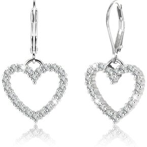925 Sterling Silver 14K Gold Plated Heart Dangle Earrings, ALEXCRAFT Dangling Drop Earring for Trendy Women Leverback Hearts Shaped Cubic Zirconia Minimalist Earings Hypoallergenic