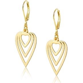 Sterling Silver Heart Earrings for Women 14K Gold Plated Love Heart Dangle Earrings Drop Hypoallergenic Leverback Huggie Hoop Earing for Women Trendy