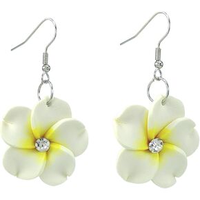Floral Dangle Earrings for Women Hawaiian Tropical Plumeria Rubra Flower Drop Earrings with Cubic Zirconia Luau Beach Party Vacation Hawaiian Accessories Jewelry Gift