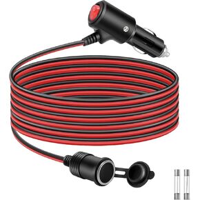 9.8Ft/3M Cigarette Lighter Extension Cord with On Off Switch 12V/24V Male to Female Socket 16AWG Heavy Duty Extension Cable