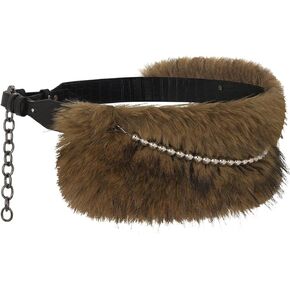 Fur Leather Belt Women Punk Belt Wide Beads Chain Belts for Dresses and Pants