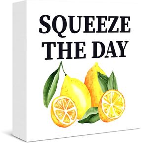 Summer Lemon Wooden Box Sign Decor Squeeze the Day Lemon Wood Block Plaque Sign Home Kitchen Shelf Wall Decor