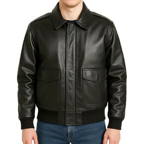 Mens A-2 Leather Bomber Jacket - WWII Aviator Flight Pilot Black Faux Leather Jacket