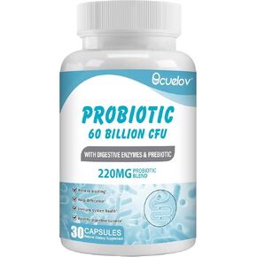 Probiotics 60 Billion CFU with 10 Strains & 3 Organic Prebiotics,Probiotics Supplement for Women Men Support Metabolism,Immunity and Digestive Health,Non-GMO & Gluten Free,30 Capsules