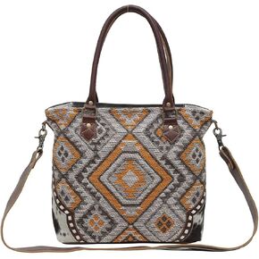 Myra Bag Western Tote Shoulder Bag for Women - Leather Crossbody Bag Chocolate Squares
