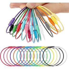 15 Pack Metal Luggage Tag Loops Wire Keychain Cable Loop Key Ring Colorful Cable Key Loop Metal Rings for Hanging Luggage Tags Strong Holder Clips Beadable Small Keychain Accessories