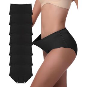 High Waisted Seamless Underwear For Women Full Coverage No Show Panties Sexy Wavy Edge Brief Comfortable 7 Pack