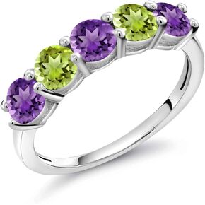 Gem Stone King 925 Sterling Silver Purple Purple Amethyst و Green Peridot Band Band Ring للنساء (0.89 CTTW ، جولة 3.5 ملم ، أحجار الأحجار الكريمة فبراير ، متوفر في الحجم 5 ، 6 ، 7 ، 8 ، 9)