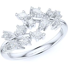 Sterling Silver Spilt Tree Branch Prong-Set Simulated Marquise Diamond Ring Wedding Band