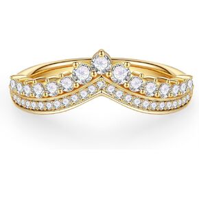 MOOSEA Tiara Moissanite Wedding Band for Women, D Color VVS1 Clarity Lab Created Diamond Rings 14K White Yellow Rose Gold Vermeil S925 Sterling Silver Crown Moissanite Curved Stackable Rings for Women