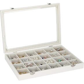 Velvet Jewelry Earring Organizer Tray Box, 24 Grids Ring Bracelet Necklace Brooches Pendants Bead storage Holder Case With Clear Lid for Women Gril for Home Shop Display (Black)