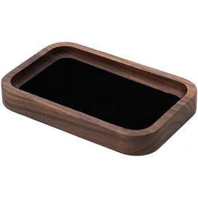 Wooden Jewelry Tray Small Trinket Dish with Velvet Surface Rings Earrings Dish Necklaces Bracelet Organizer Display Tray for Dresser Drawer Tabletop Birthday Gift(Square)