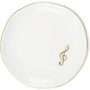 InnoBeta Music Lover Gifts Ceramic Jewelry Tray, Gifts for Music Lovers, Decorative Trinket Dish for Rings Earrings Necklaces, Christmas Music Lovers Gifts for Women, 4.75", White Surface Gold