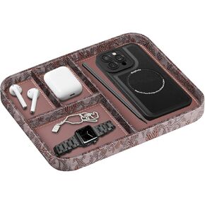 Leather Valet Tray for Men,Stylish and Organized Nightstand Tray Organizer for EDC Catchall Keys Wallet Watch Phone Jewelry,Suitable Office Desk Bedside Entryway Table