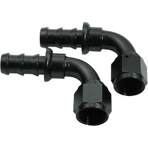 6AN 90 Degree Push-lock Swivel Hose End Fittings for Rubber Fuel Line Oil Fuel Cooler Kit Reusable Hose Adapter Anodized Aluminum 2-Pack