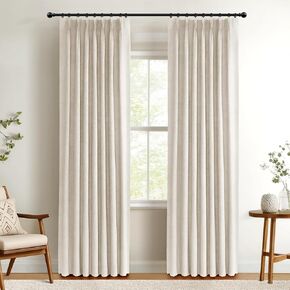 100% Blackout Shield Linen Pinch Pleated Curtains Blackout, Pleated Drapes with Hooks 96 Inch Long 2 Panels Set, Linen Blackout Curtains for Bedroom & Living Room, 40" W x 96" L, Cream