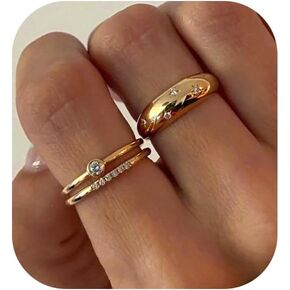 حلقات EWRKBR للنساء ، حلقات الذهب المطلية بالذهب 14K Dainty 14K CZ حلقات ذهبية مكتنزة للنساء لخواتم الخطبة العصرية غير المشوهة للنساء ، الحجم 6 7 8 9 10