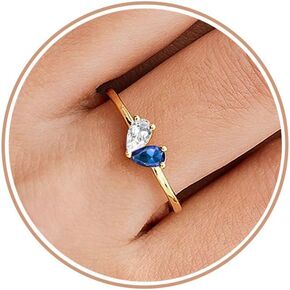 Gold Birthstone Rings for Women Non Tarnish Stackable Ring Dainty 14K Gold Plated Heart CZ Emerald Gemstone Ring Wedding Engagement Promise Ring for Her Birthday Personalized Jewelry Gifts for Mom Size 6-10