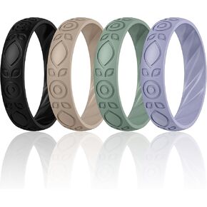 ThunderFit Silicone Wedding Bands for Women, Inner Arc Breathable Rubber Engagement Rings 5.5 mm Wide 1.8 mm Thick - 1/4/6/8/10 Variety Multipack