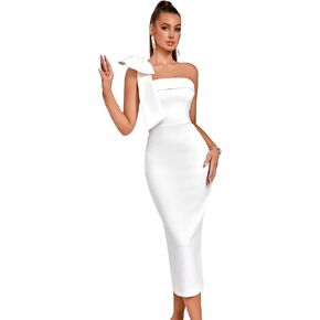Gala Dresses for Women Formal Party Cocktail Bodycon Evening One Shoulder Wedding Guest Dress Bow Midi Prom Night Gowns